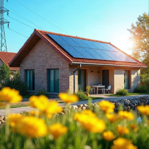 Painéis solares instalados em telhado residencial